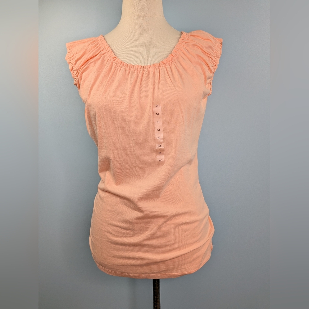 Ann Taylor LOFT Peach Pink Ruffle Sleeveless Blouse Top Casual Feminine Medium